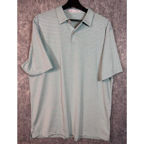 Peter Millar Mens Tour Fit Performance Golf Polo Gray Blue Striped - XL EUC - Picture 1 of 8